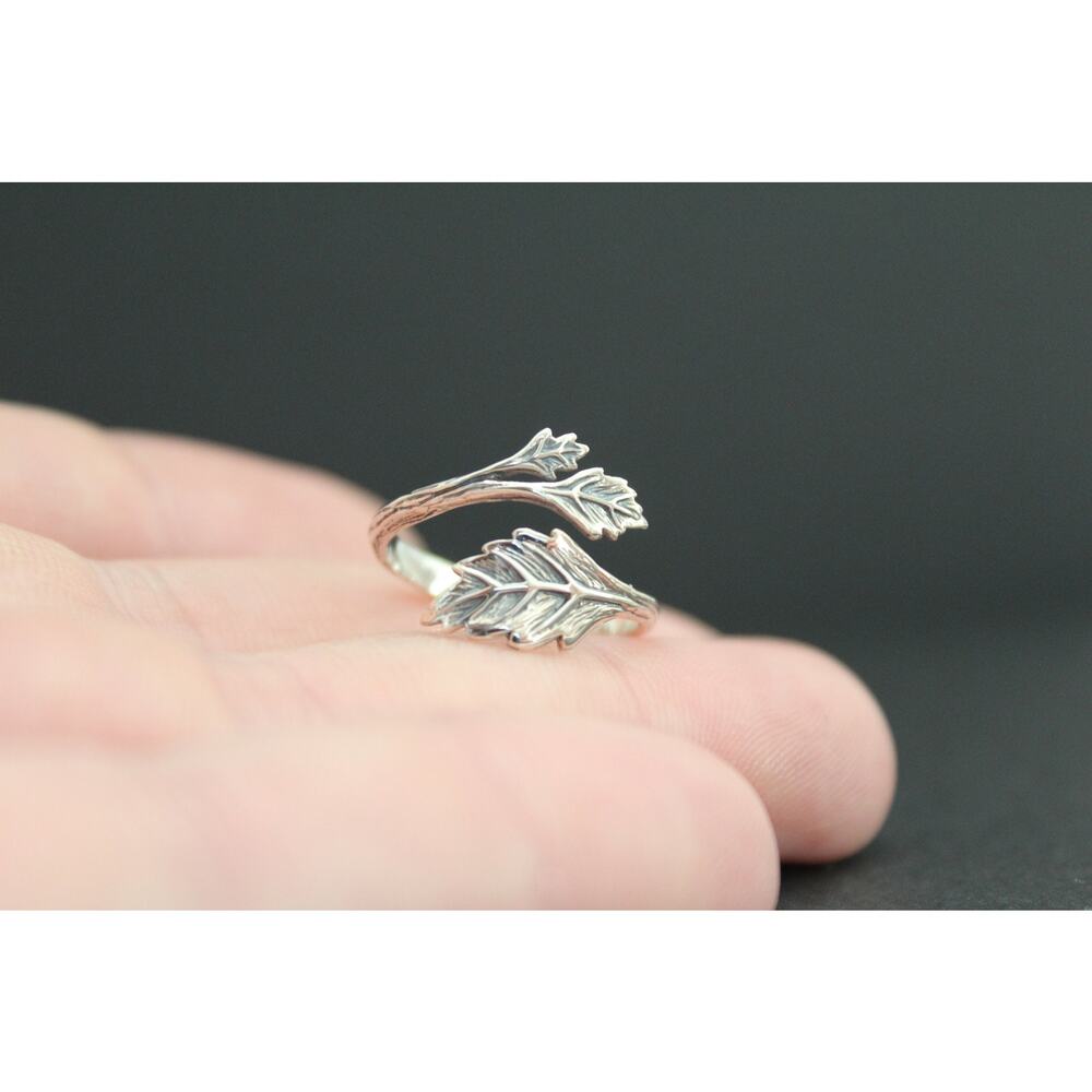 Sterling Silver Adjustable Leaf Ring, Silver Adju… - image 2